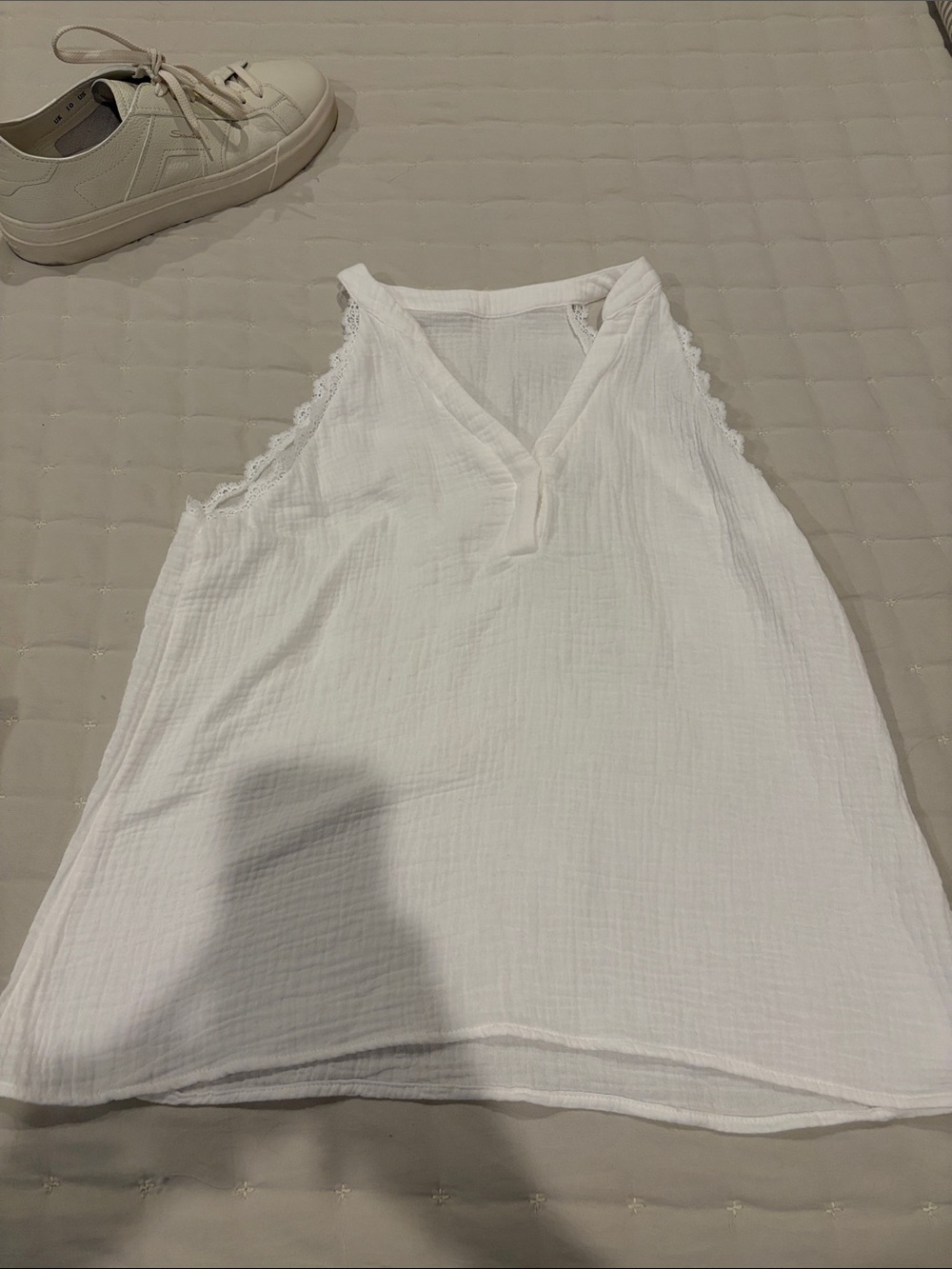 White Sleeveless V-Neck Tank Top - Lightweight Summer Top